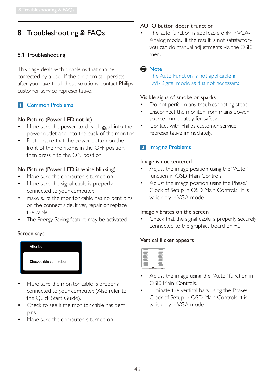 8 troubleshooting & faqs | Philips 19S4LSB-27 User Manual | Page 48 / 54