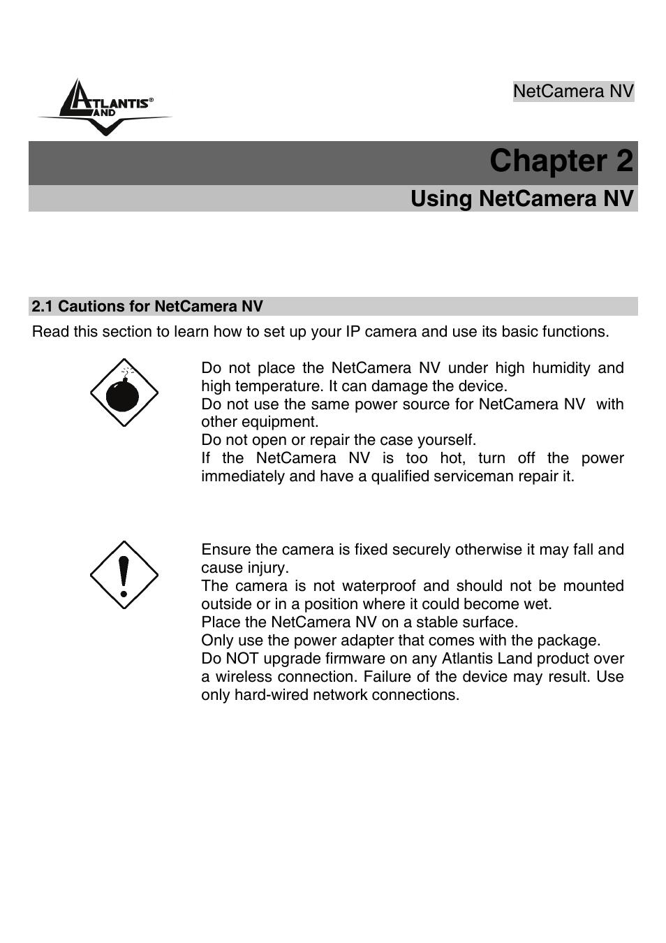 Chapter 2, Using netcamera nv | Atlantis Land A02-IPCAM3_ME01 User Manual | Page 11 / 79