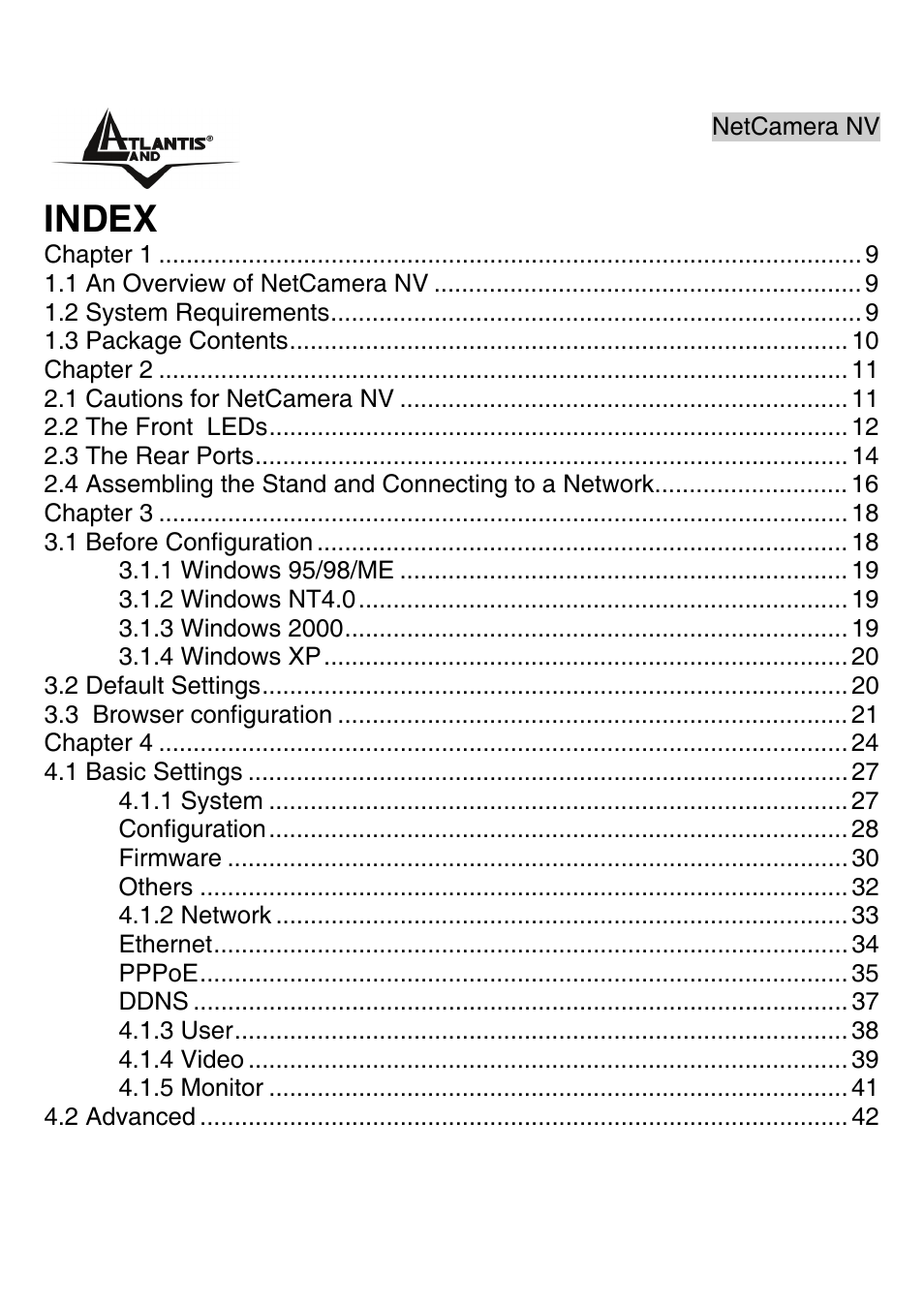 Index | Atlantis Land A02-IPCAM3_ME01 User Manual | Page 5 / 79