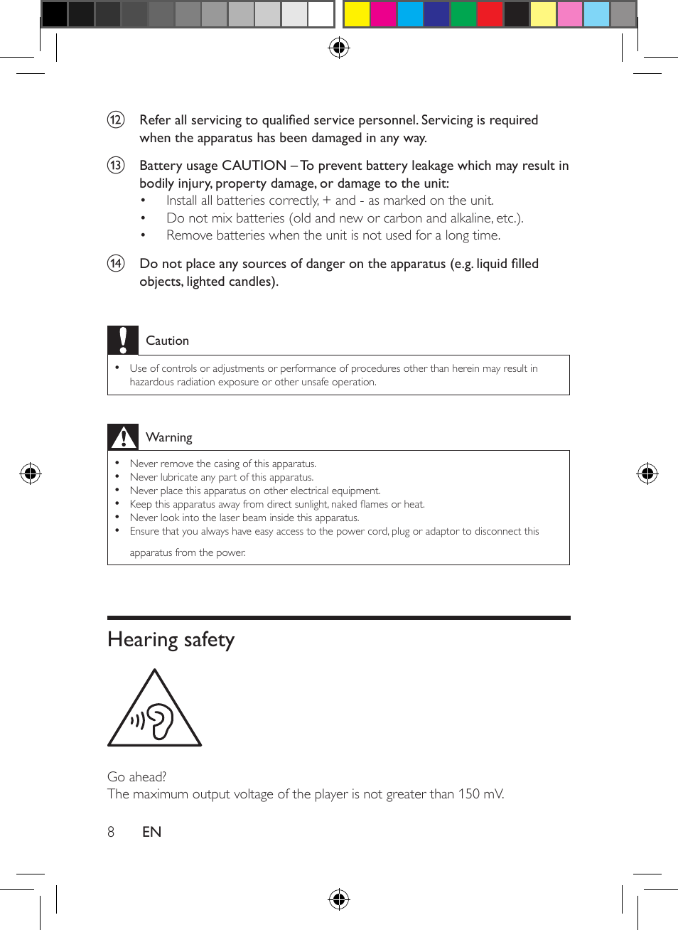 Hearing safety | Philips PD704-37 User Manual | Page 8 / 24