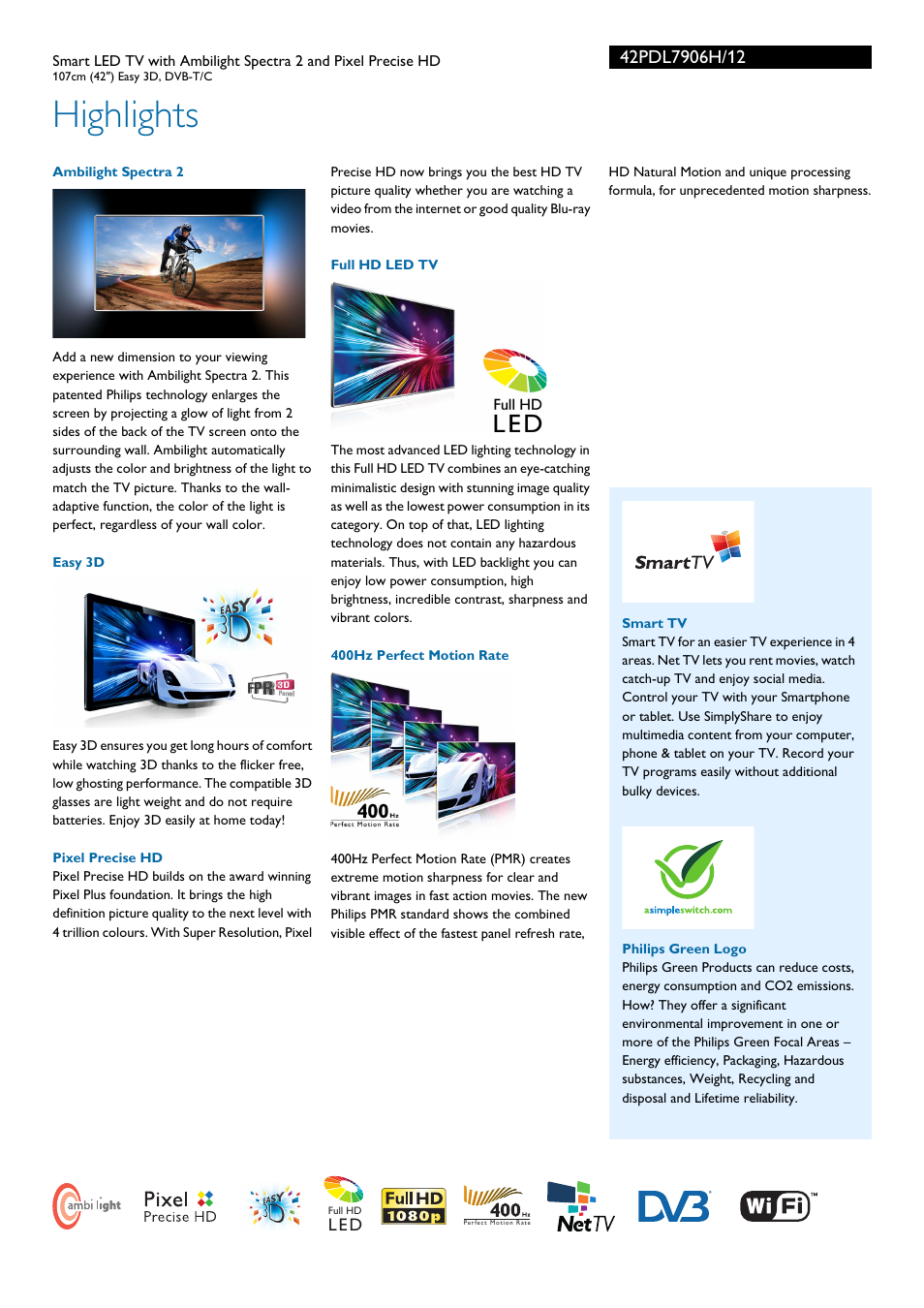 Highlights | Philips 42PDL7906H-12 User Manual | Page 2 / 3