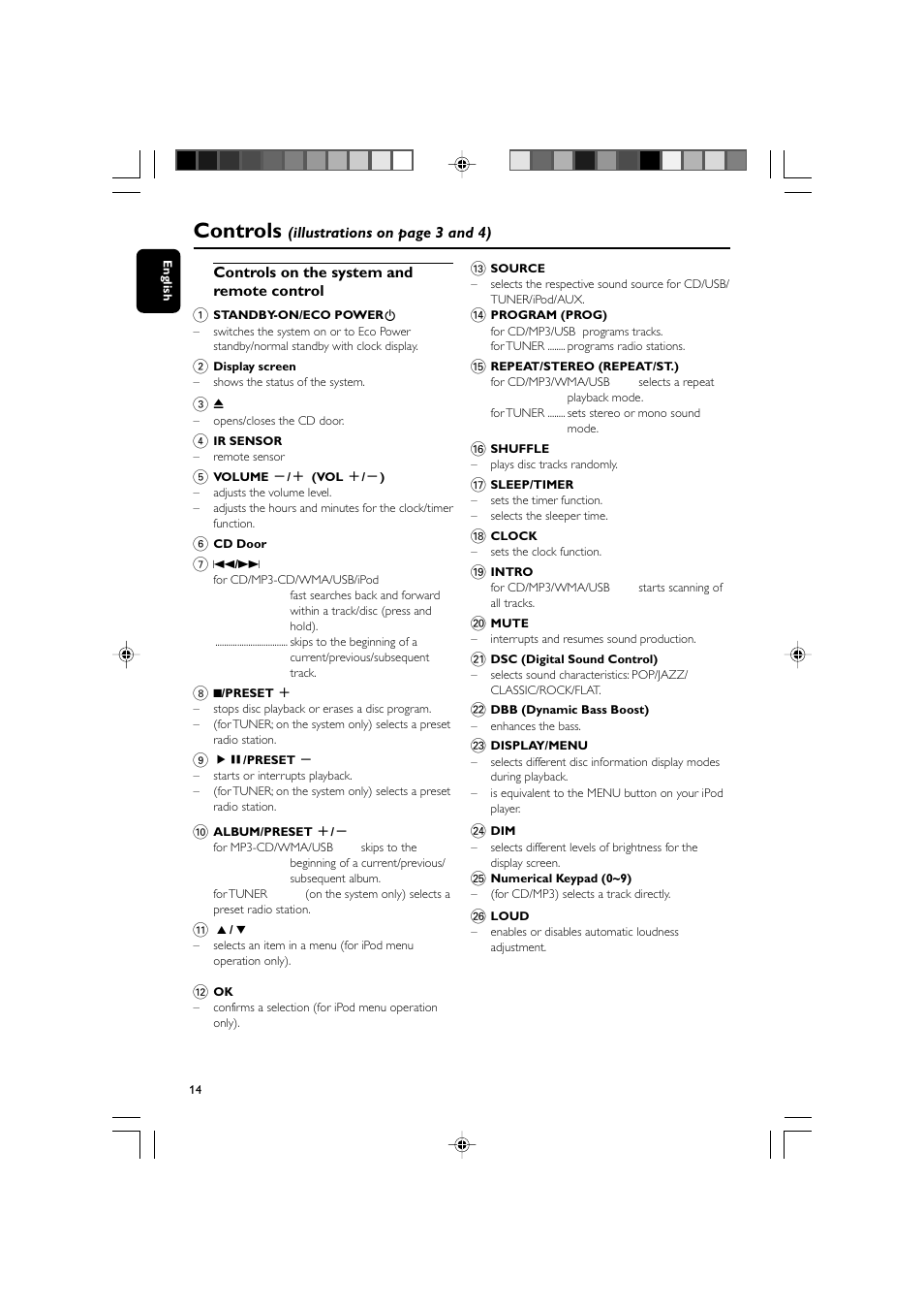 Controls | Philips MCM704D-37 User Manual | Page 14 / 32