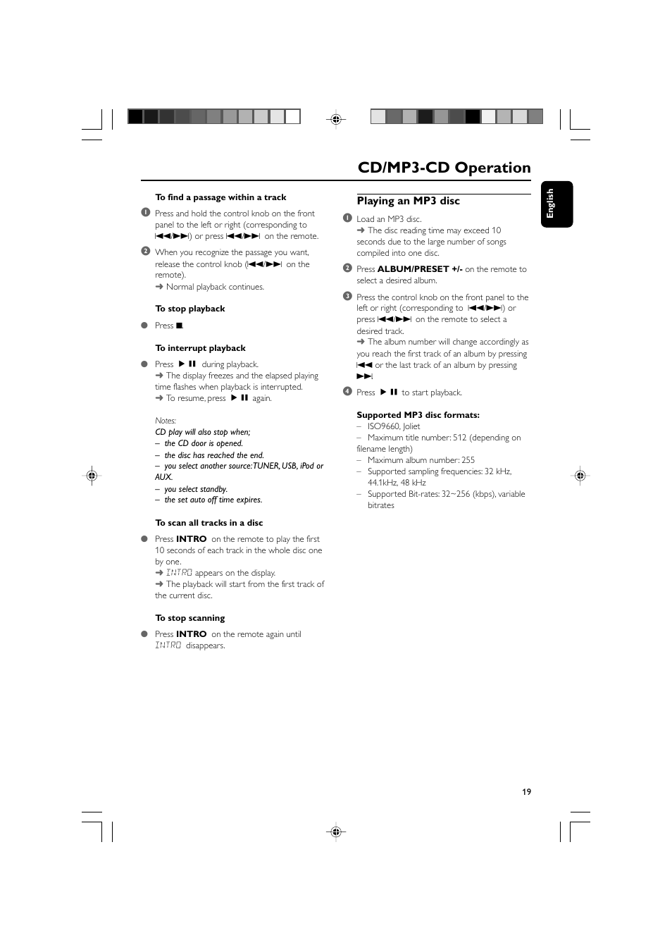 Cd/mp3-cd operation, Playing an mp3 disc 1 | Philips MCM704D-37 User Manual | Page 19 / 32