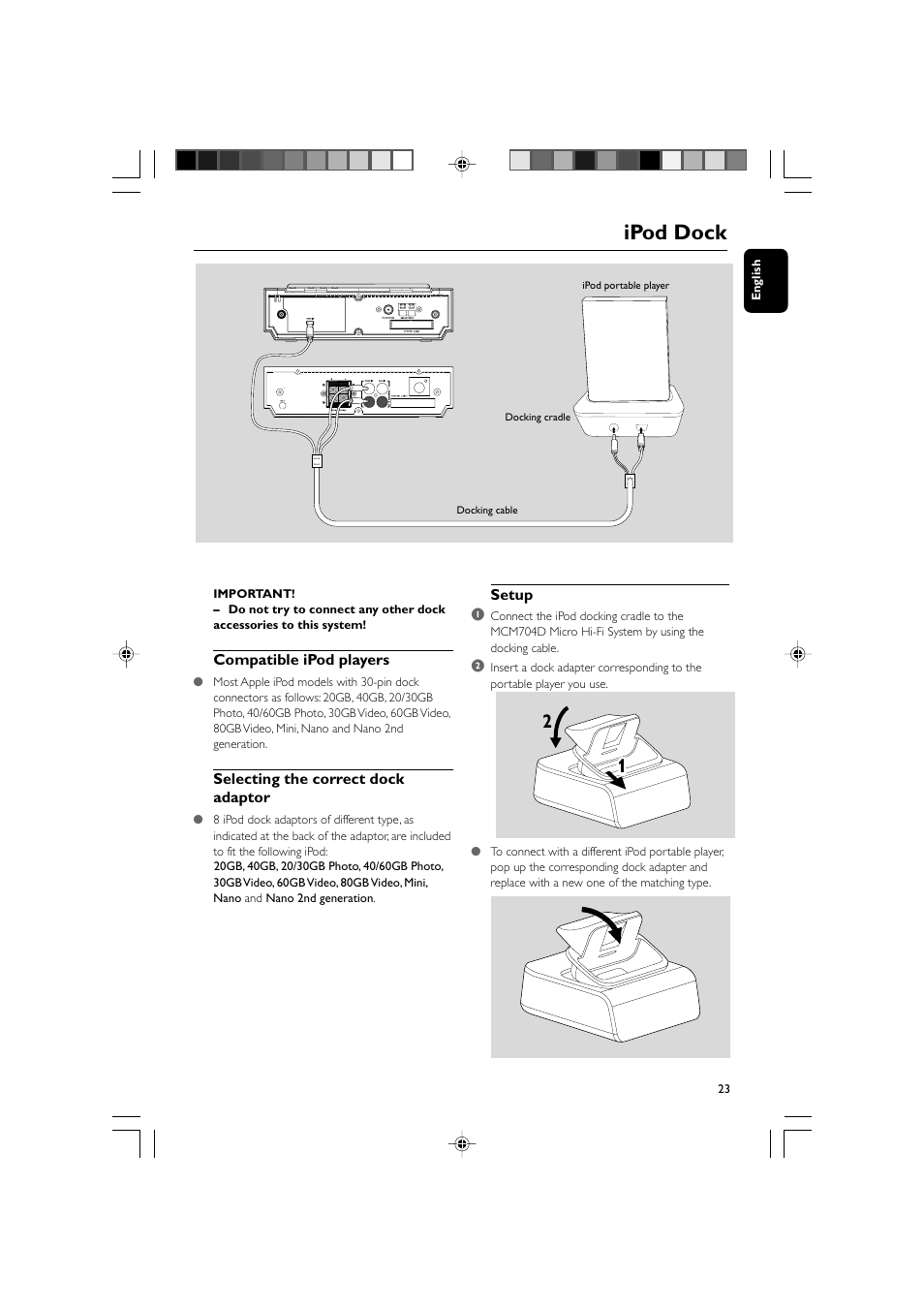 Ipod dock | Philips MCM704D-37 User Manual | Page 23 / 32