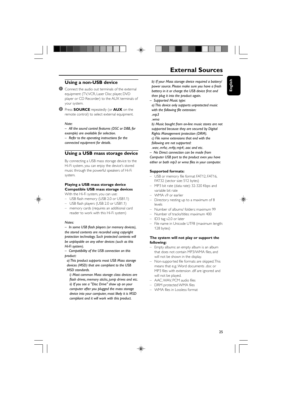 External sources, Using a non-usb device 1, Using a usb mass storage device | Philips MCM704D-37 User Manual | Page 25 / 32