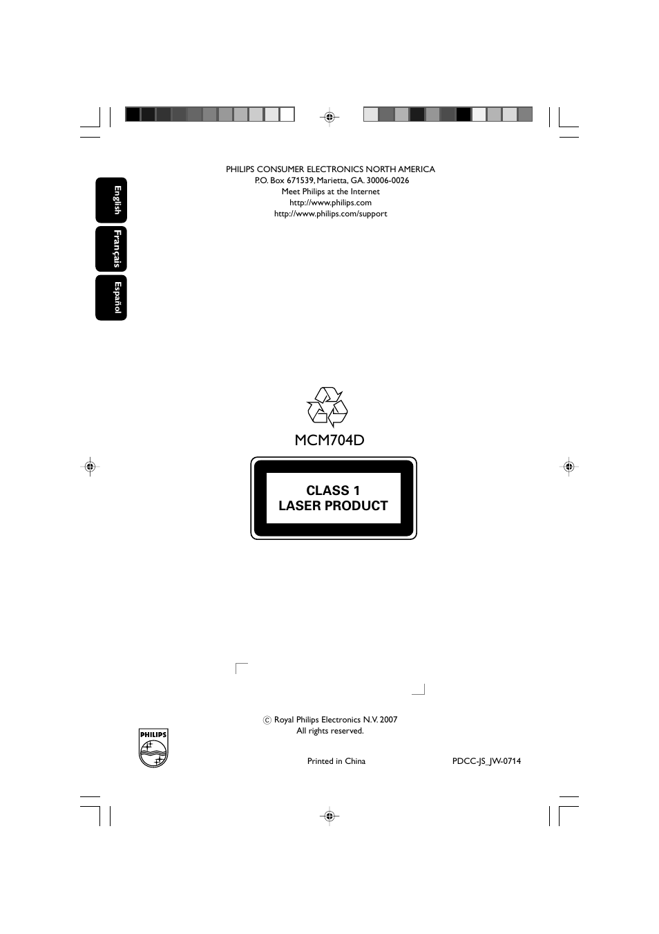 Mcm704d, Class 1 laser product | Philips MCM704D-37 User Manual | Page 32 / 32