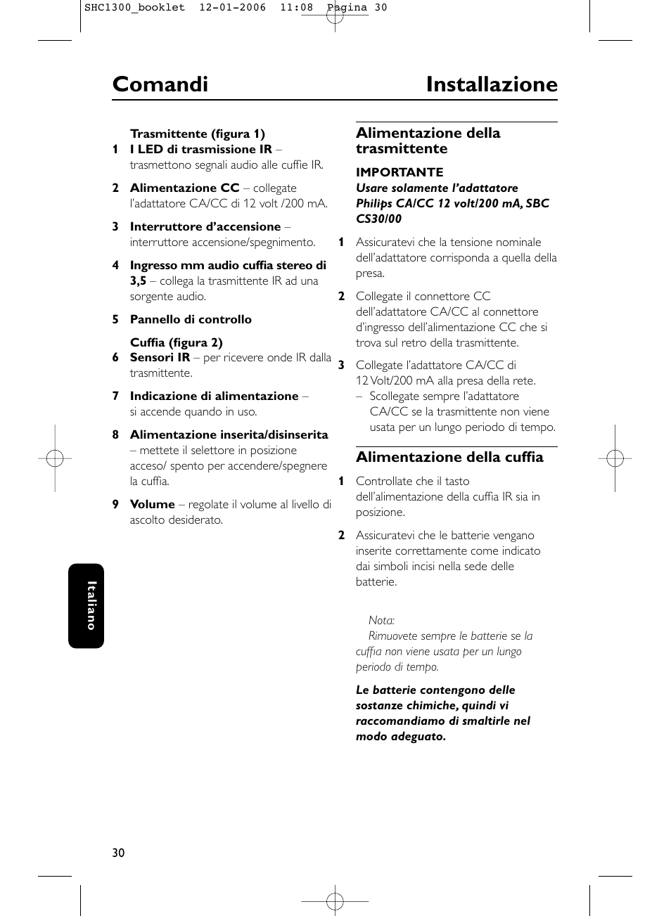 Comandi installazione | Philips SHC1300-61 User Manual | Page 30 / 94