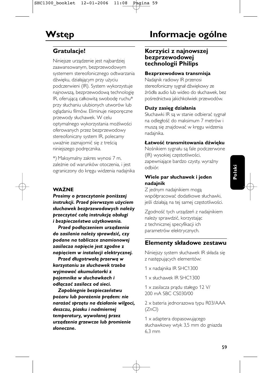 Wstęp informacje ogólne | Philips SHC1300-61 User Manual | Page 59 / 94