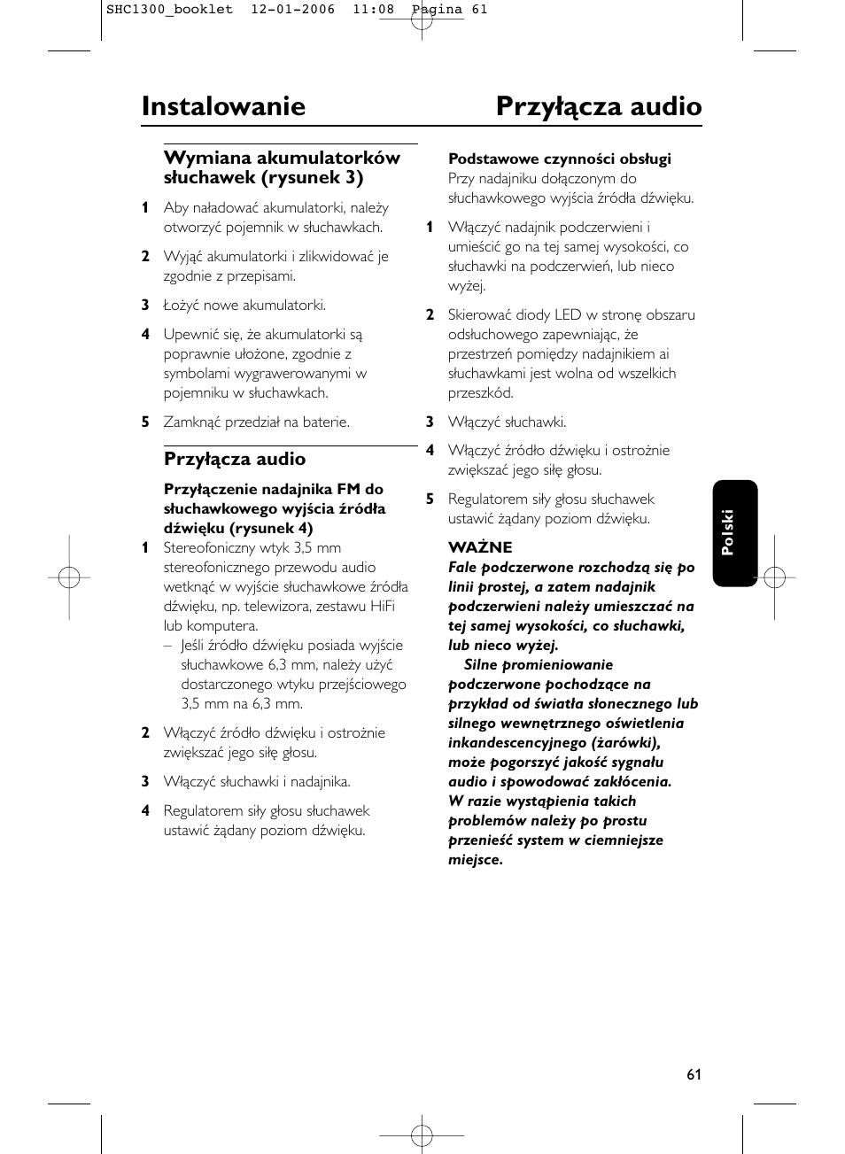 Instalowanie przyłącza audio | Philips SHC1300-61 User Manual | Page 61 / 94