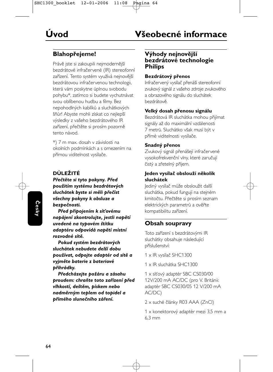 Úvod všeobecné informace | Philips SHC1300-61 User Manual | Page 64 / 94