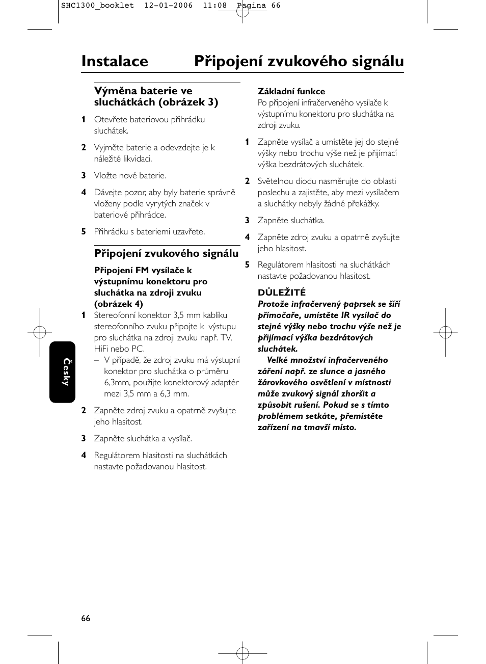 Instalace připojení zvukového signálu | Philips SHC1300-61 User Manual | Page 66 / 94