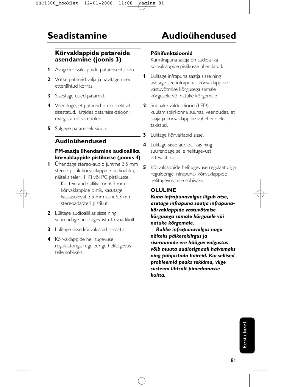 Seadistamine audioühendused | Philips SHC1300-61 User Manual | Page 81 / 94