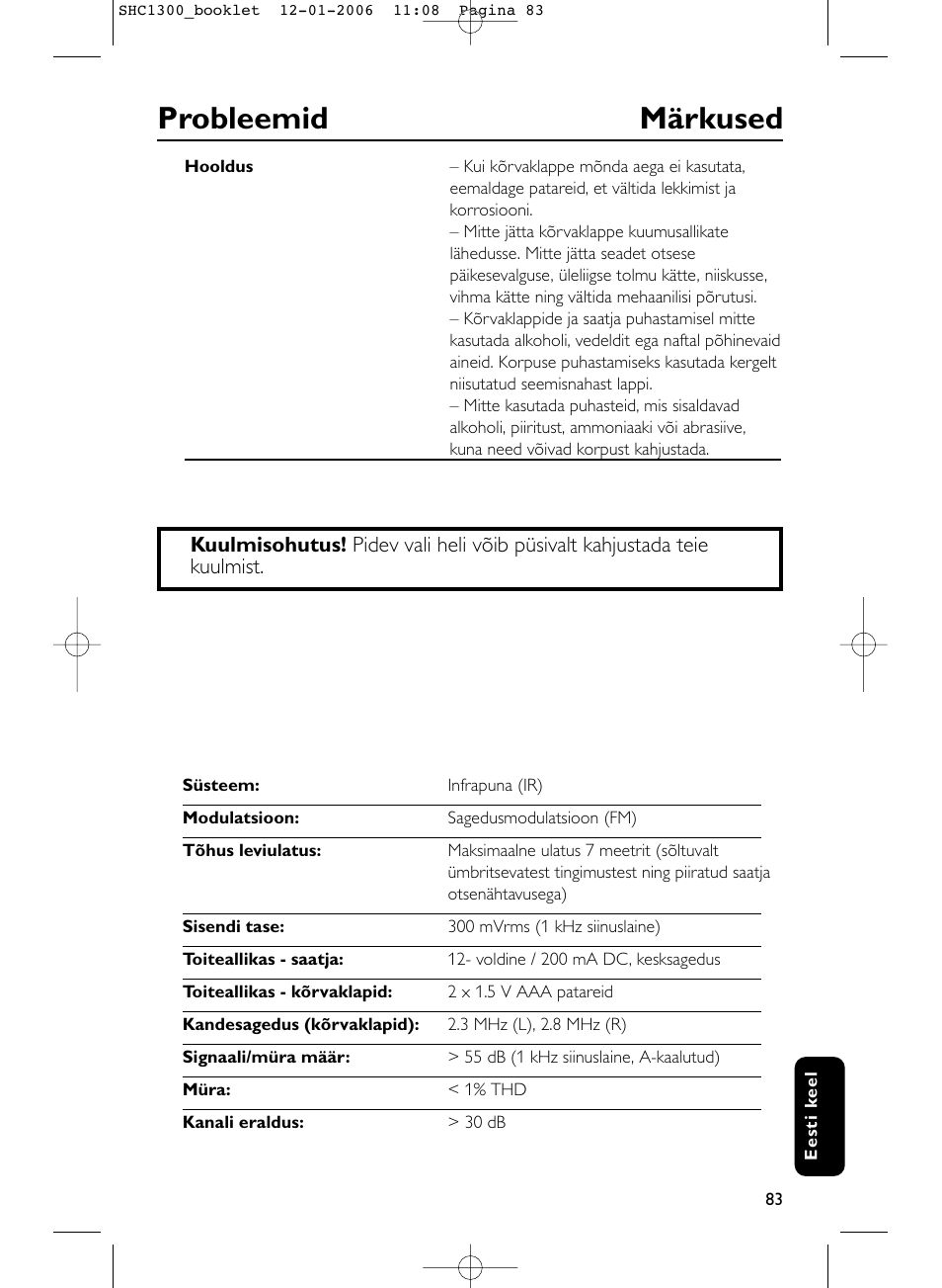 Probleemid märkused | Philips SHC1300-61 User Manual | Page 83 / 94