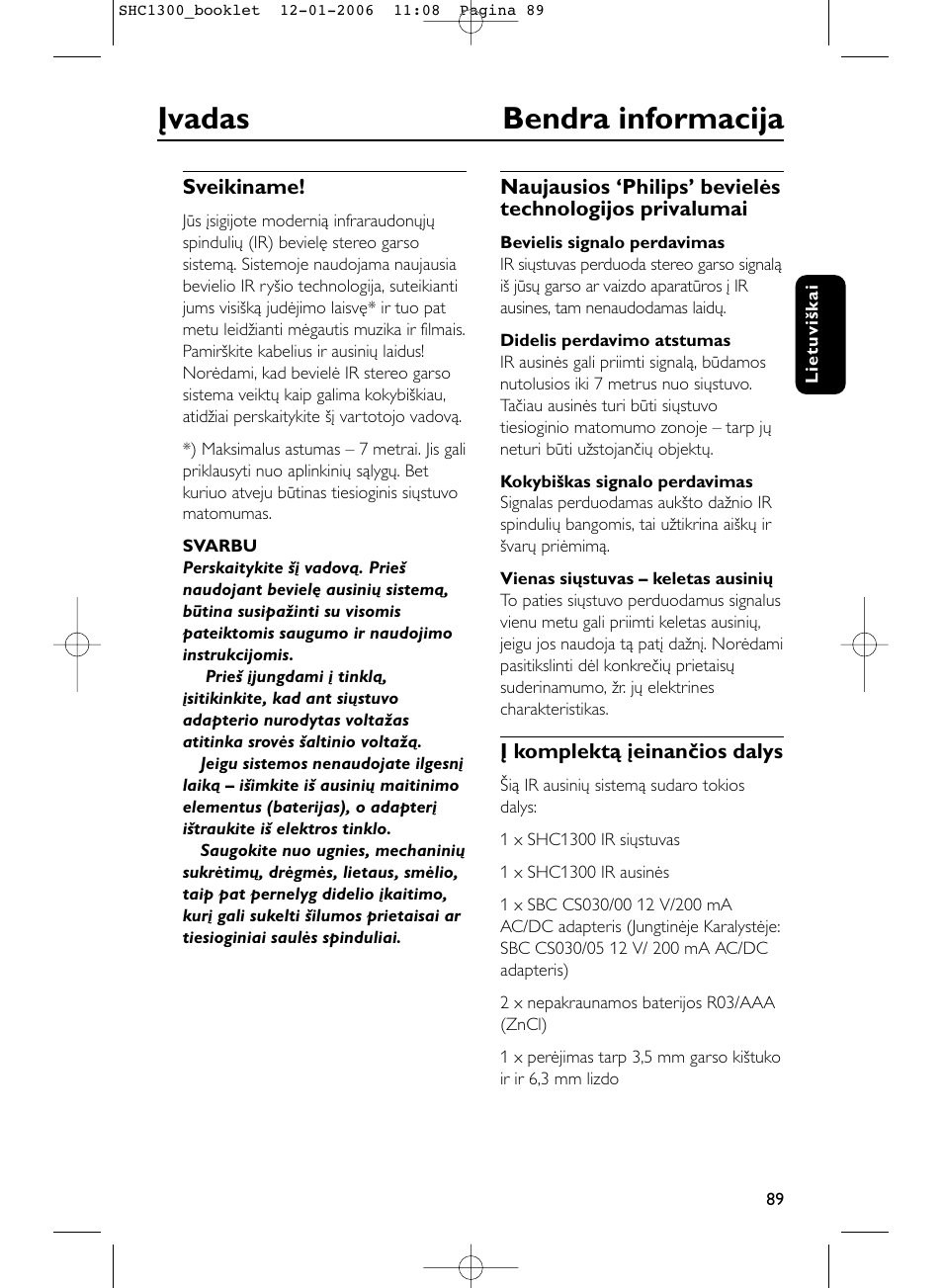 Įvadas bendra informacija | Philips SHC1300-61 User Manual | Page 89 / 94