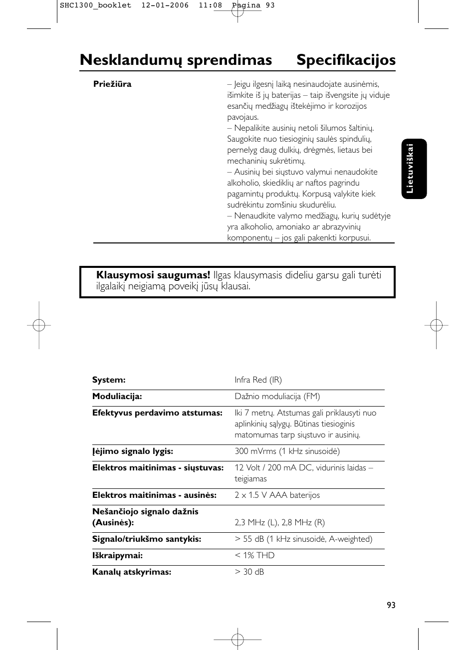 Nesklandumų sprendimas specifikacijos | Philips SHC1300-61 User Manual | Page 93 / 94