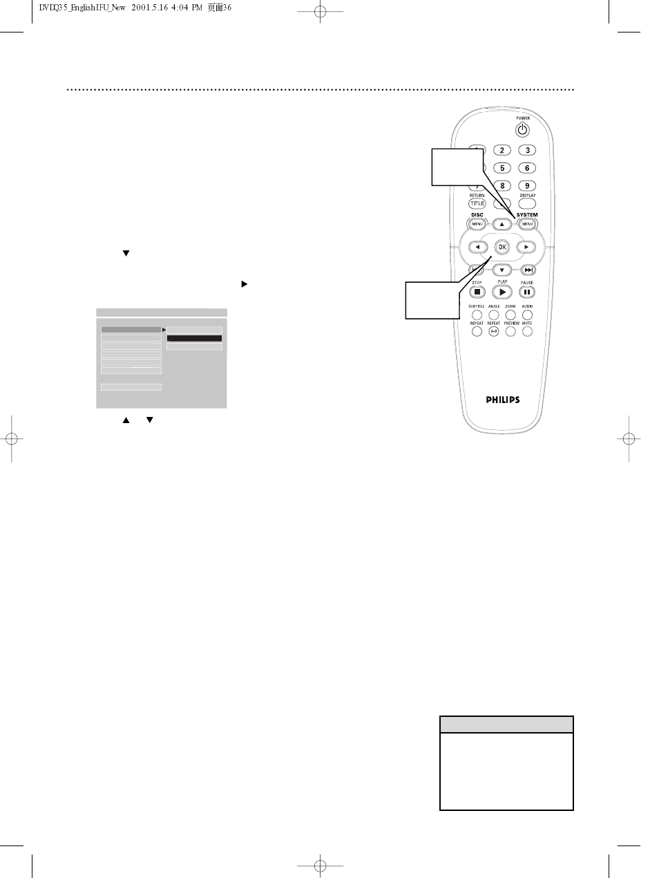 36 tv type | Philips DVDQ35AT User Manual | Page 36 / 48