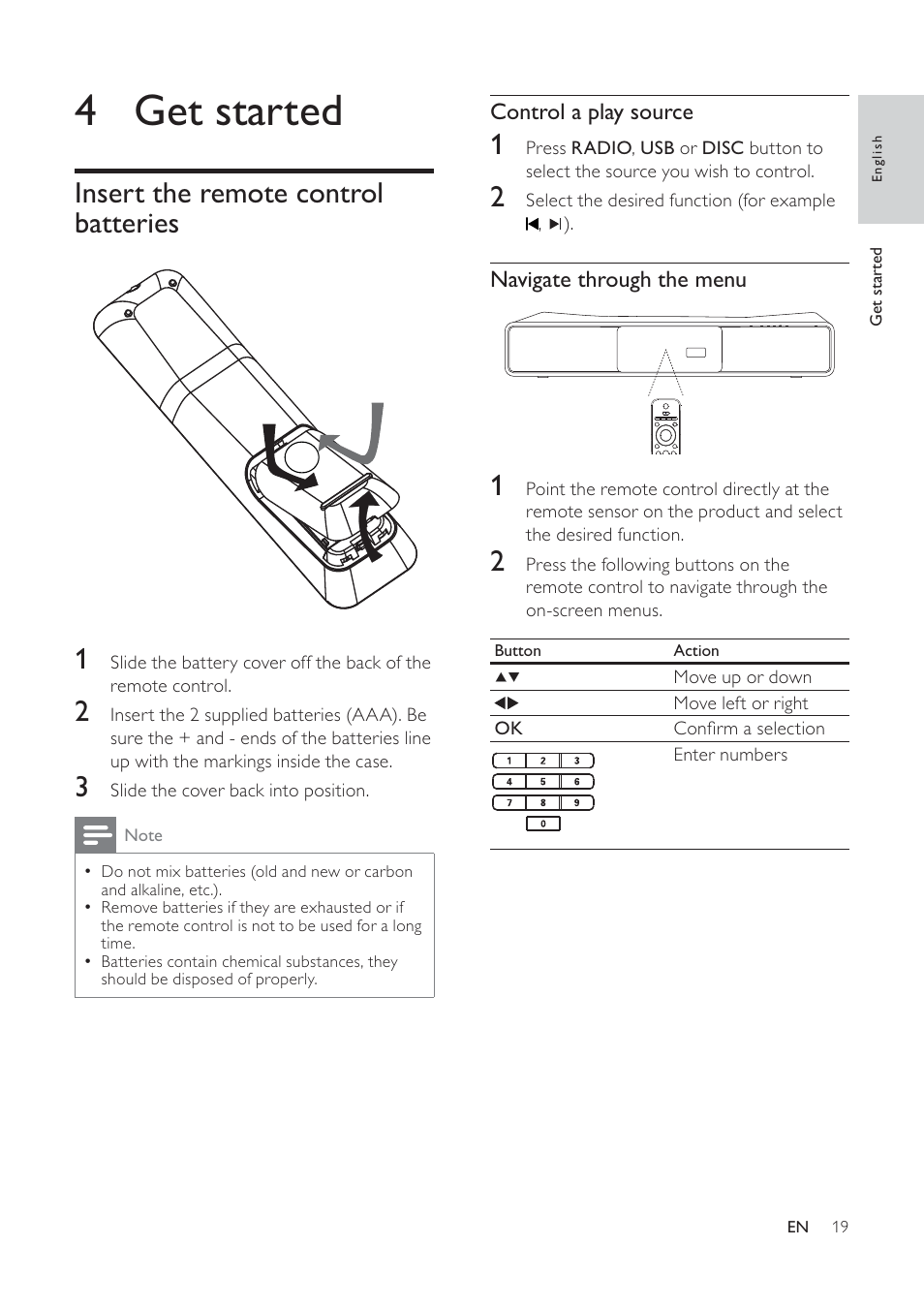 4 get started | Philips HTS6120-37 User Manual | Page 19 / 52