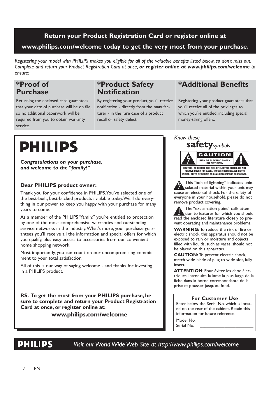 Safety, Proof of purchase, Product safety notification | Additional benefits | Philips HTS6120-37 User Manual | Page 2 / 52