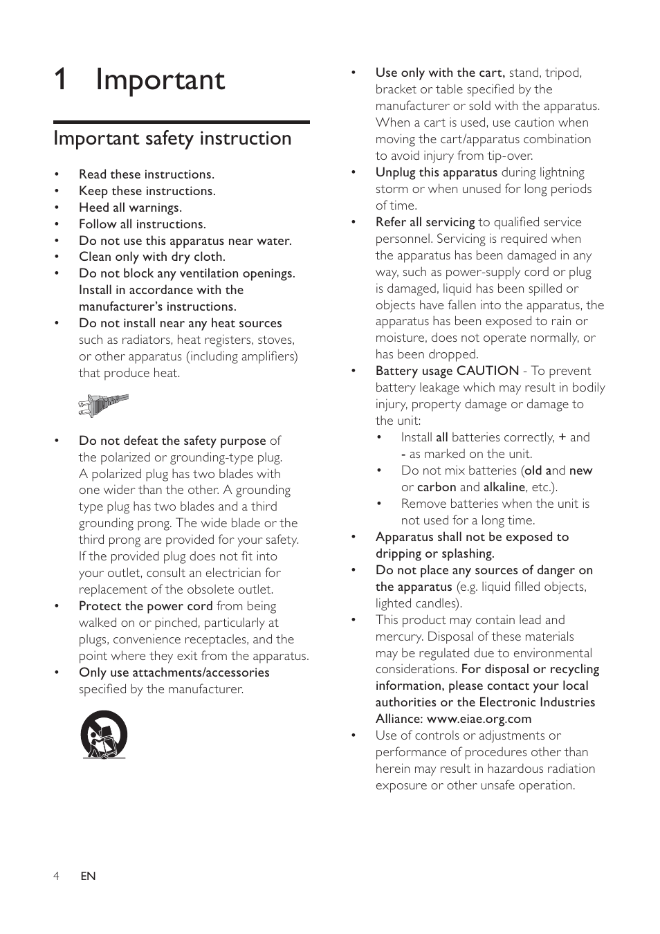 1 important, Important safety instruction | Philips HTS6120-37 User Manual | Page 4 / 52