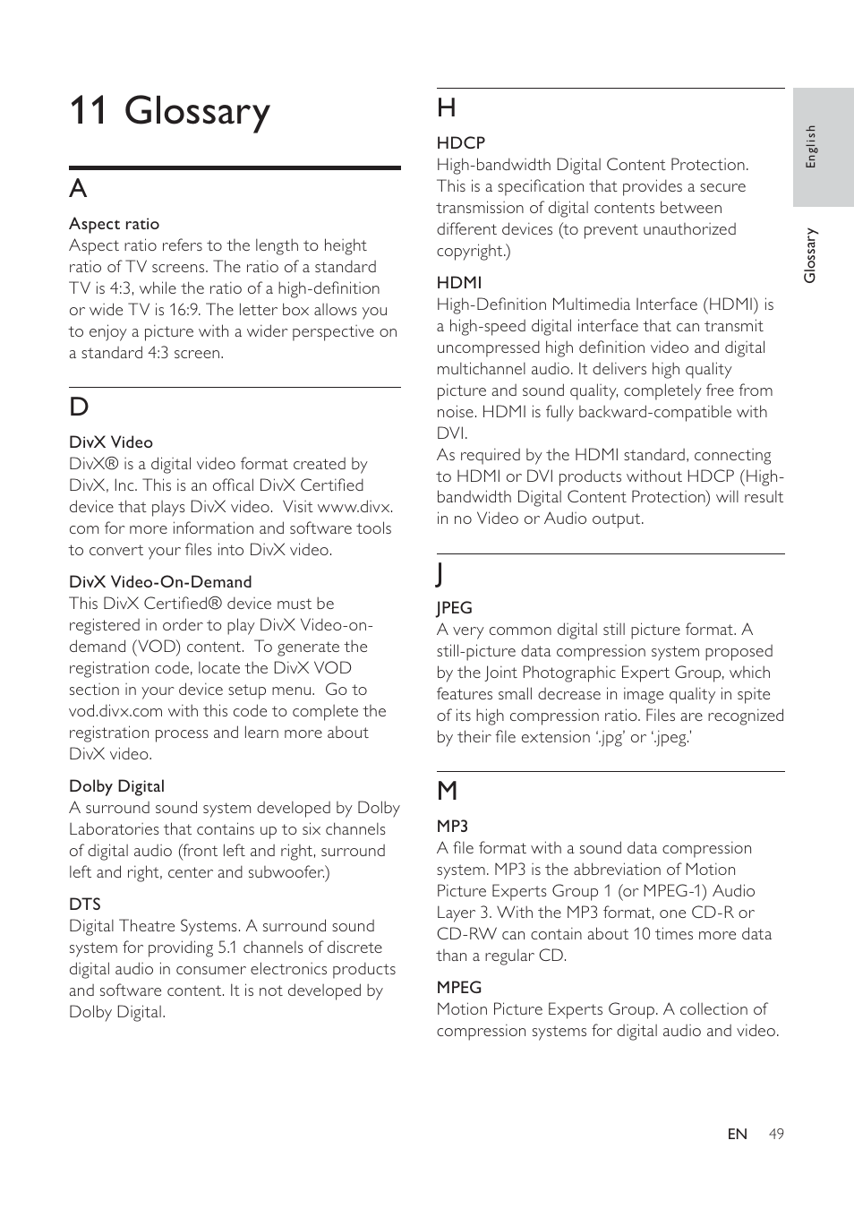 11 glossary | Philips HTS6120-37 User Manual | Page 49 / 52