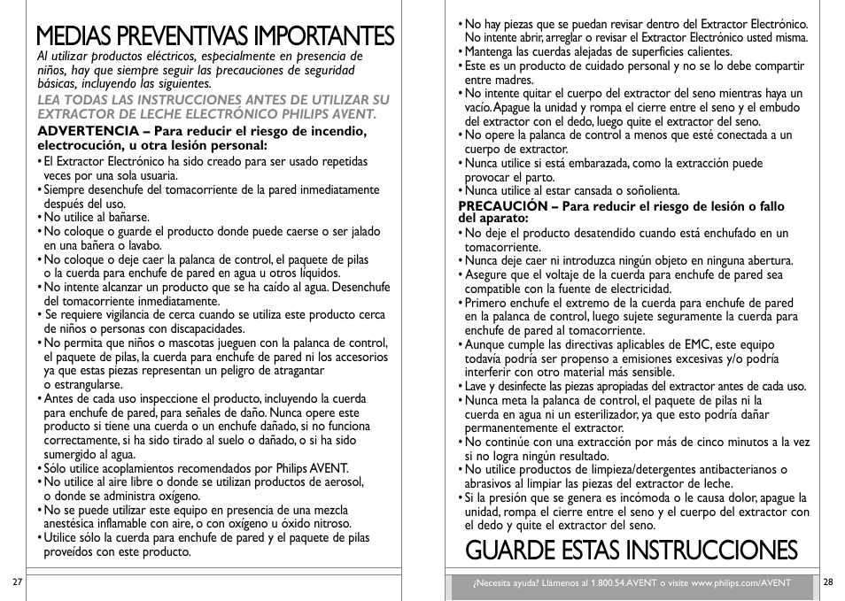 Guarde estas instrucciones, Medias preventivas importantes | Philips SCF312-01 User Manual | Page 15 / 39