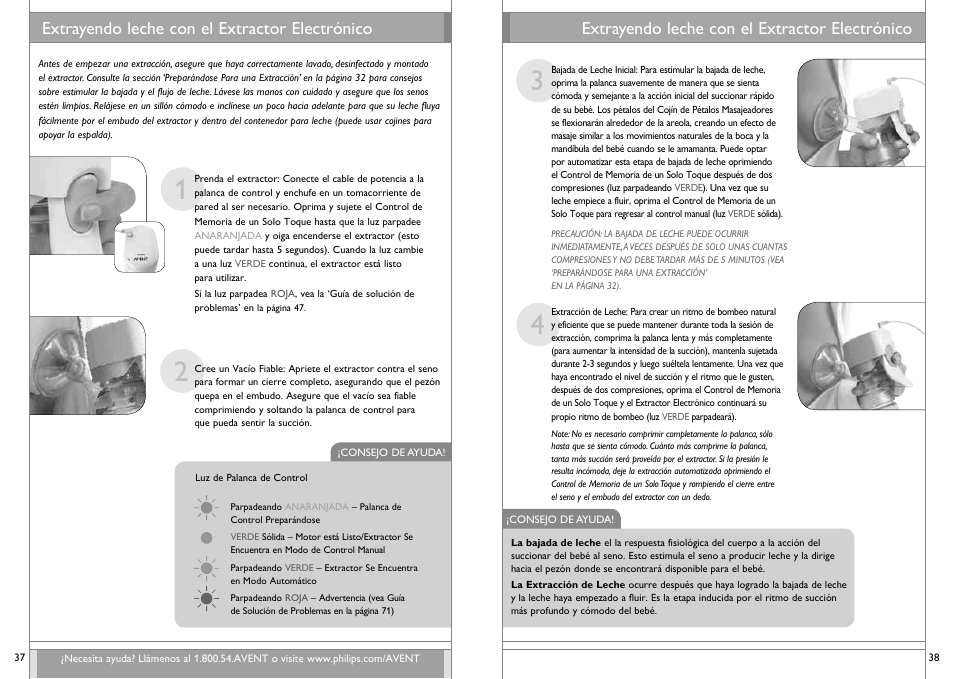 Extrayendo leche con el extractor electrónico | Philips SCF312-01 User Manual | Page 20 / 39