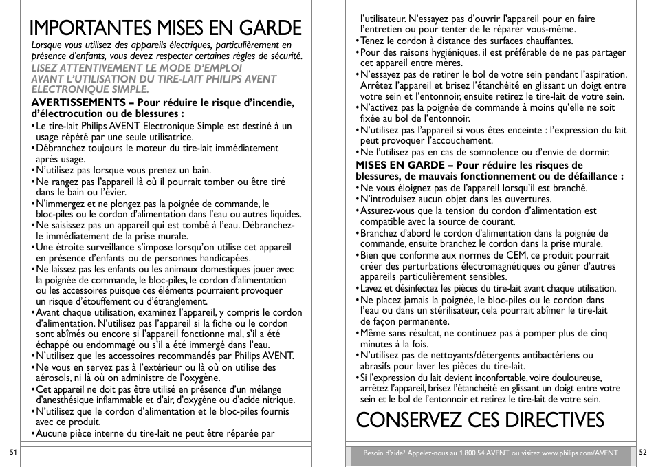 Importantes mises en garde, Conservez ces directives | Philips SCF312-01 User Manual | Page 27 / 39