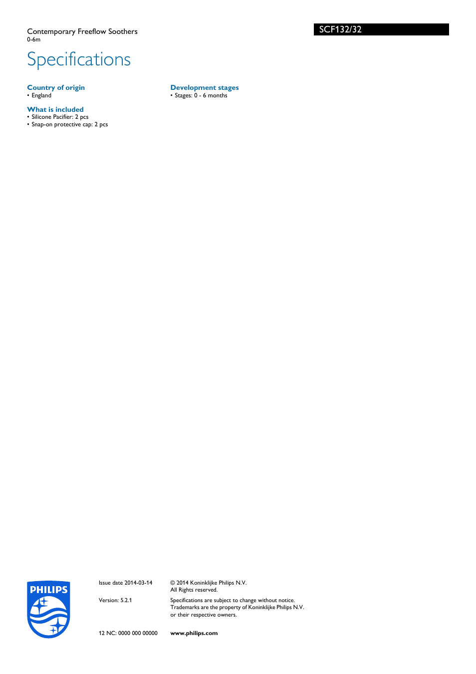 Specifications | Philips SCF132-32 User Manual | Page 2 / 2