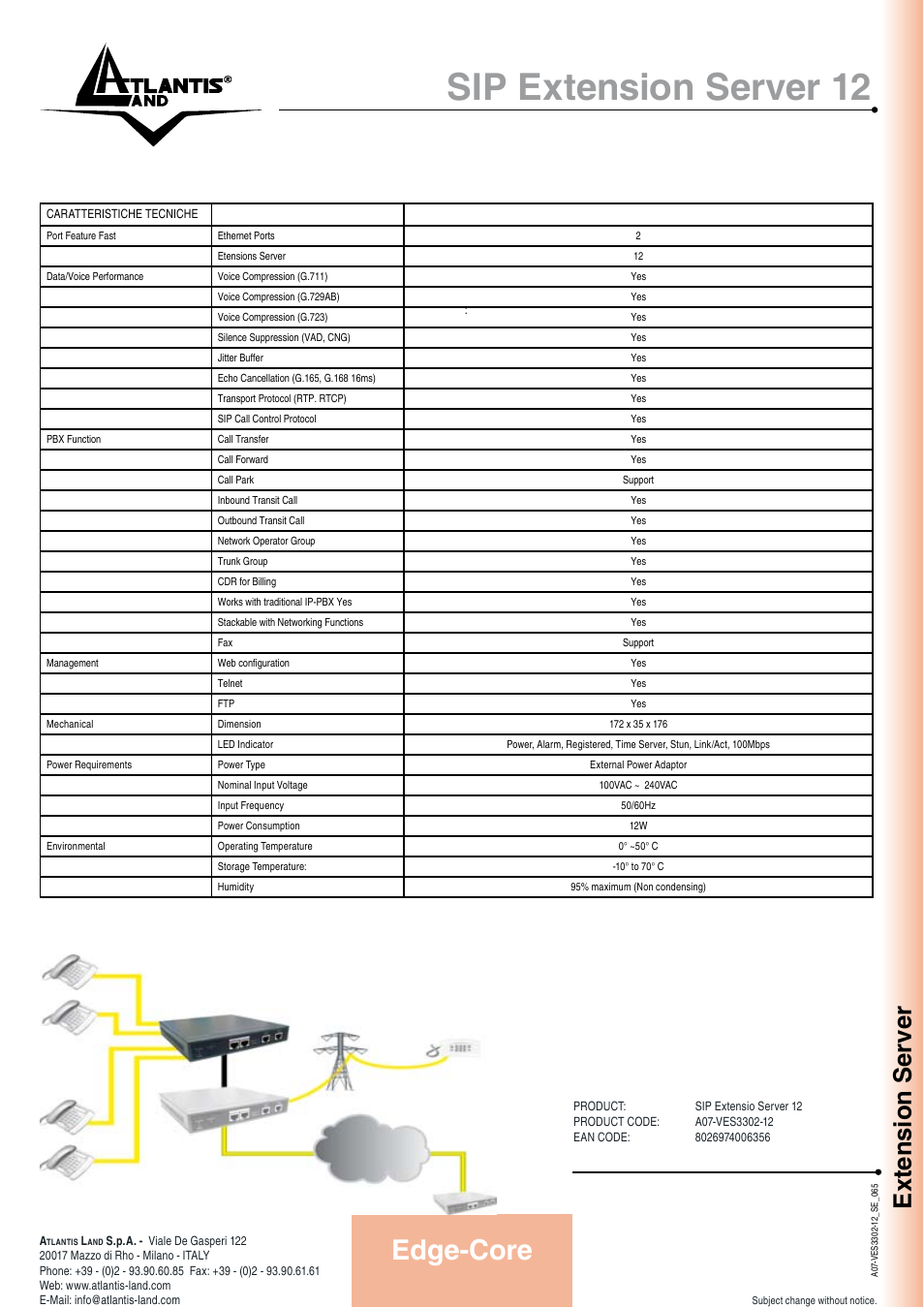 Sip extension server 12, Edge-core, Extension server | Atlantis Land A07-VES3302-12 User Manual | Page 2 / 2