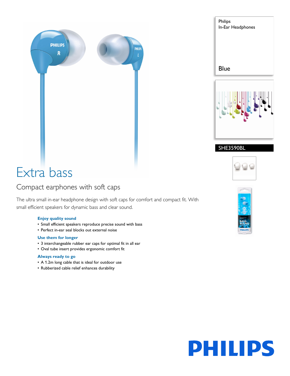 Philips In-Ear Headphones SHE3590BL Blue User Manual | 2 pages