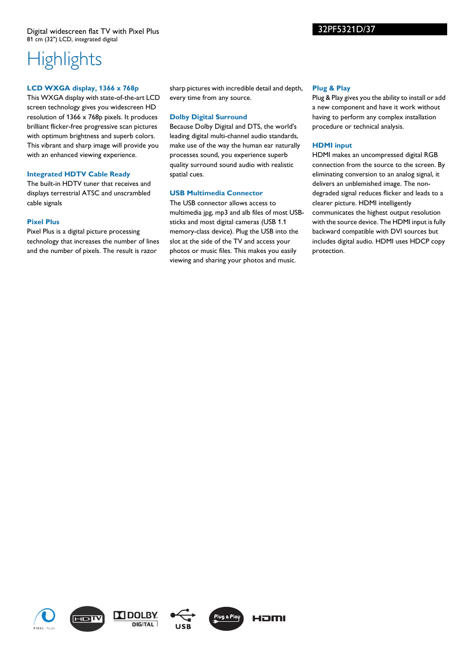 Highlights | Philips 32PF5321D-37 User Manual | Page 2 / 3