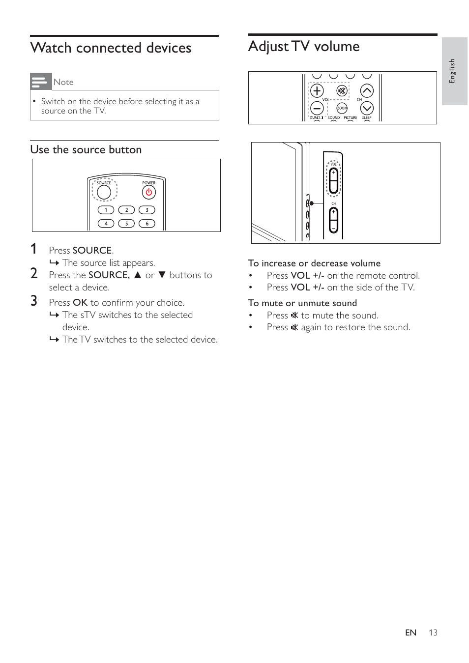 Watch connected devices, Adjust tv volume | Philips 231T1LSB-00 User Manual | Page 15 / 32