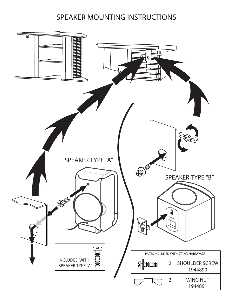 Speaker mounting instructions, Speaker type “a” speaker type “b | Philips ST327000P-37 User Manual | Page 2 / 4