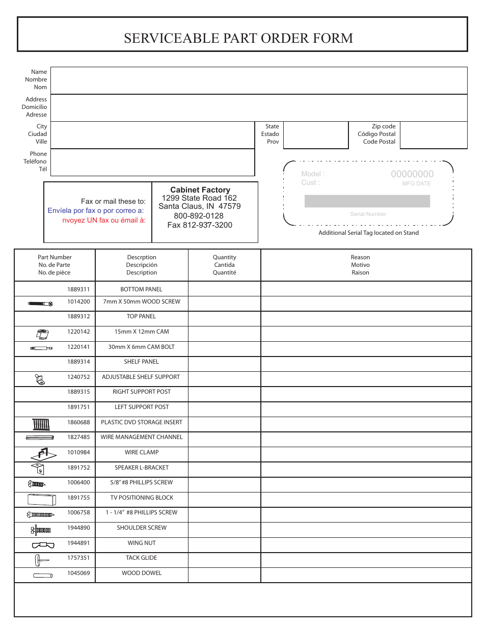 Serviceable part order form | Philips ST327000P-37 User Manual | Page 4 / 4