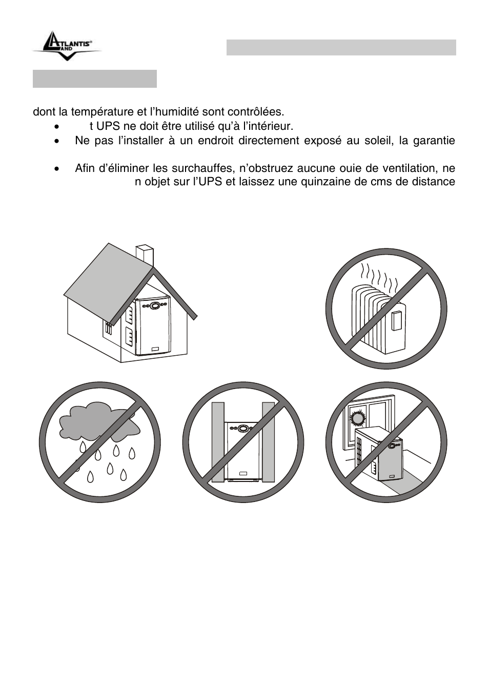 4 mise en place, Onepower line interactive ups (fr) | Atlantis Land OnePower Line Interactive UPS A03-P551 User Manual | Page 34 / 46