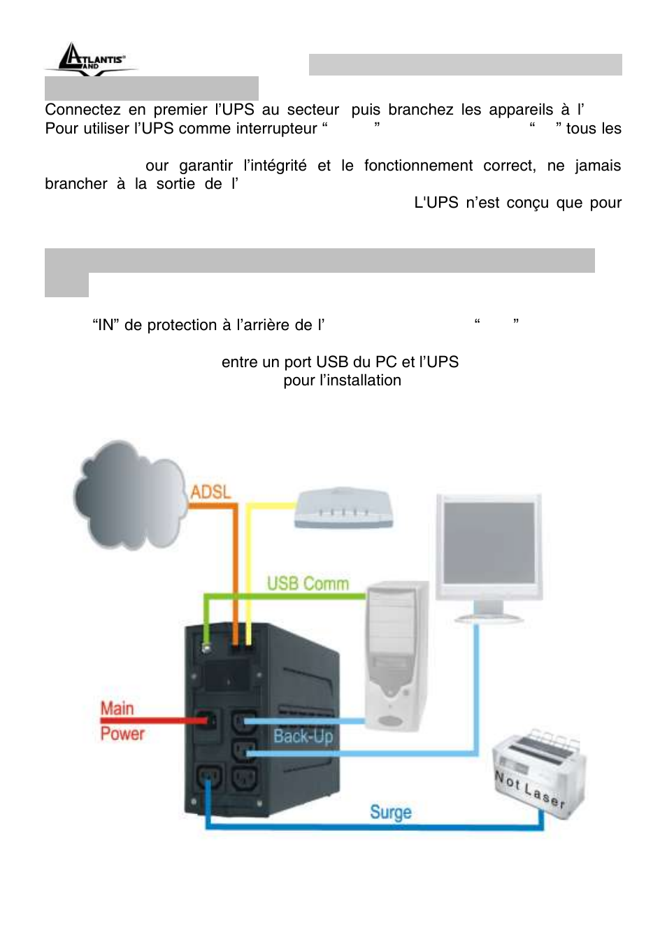 5 reliez les charges | Atlantis Land OnePower Line Interactive UPS A03-P551 User Manual | Page 35 / 46