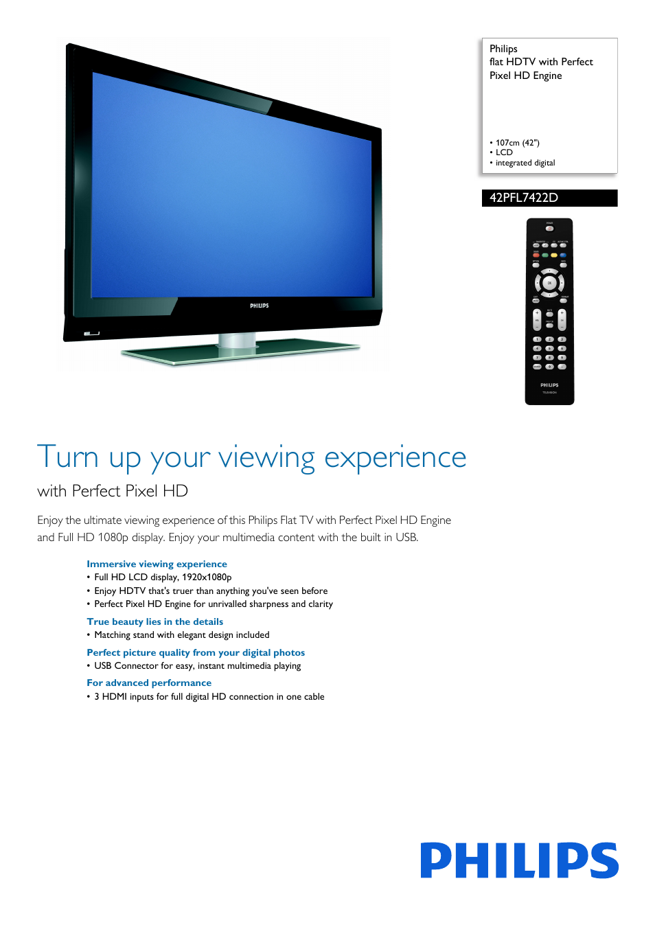 Philips 42PFL7422D-37 User Manual | 3 pages