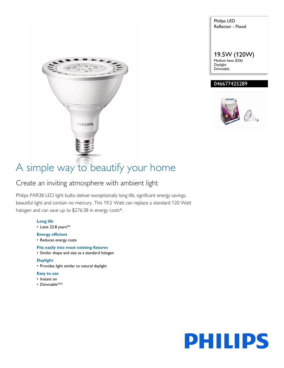 Philips 046677425289 User Manual | 2 pages