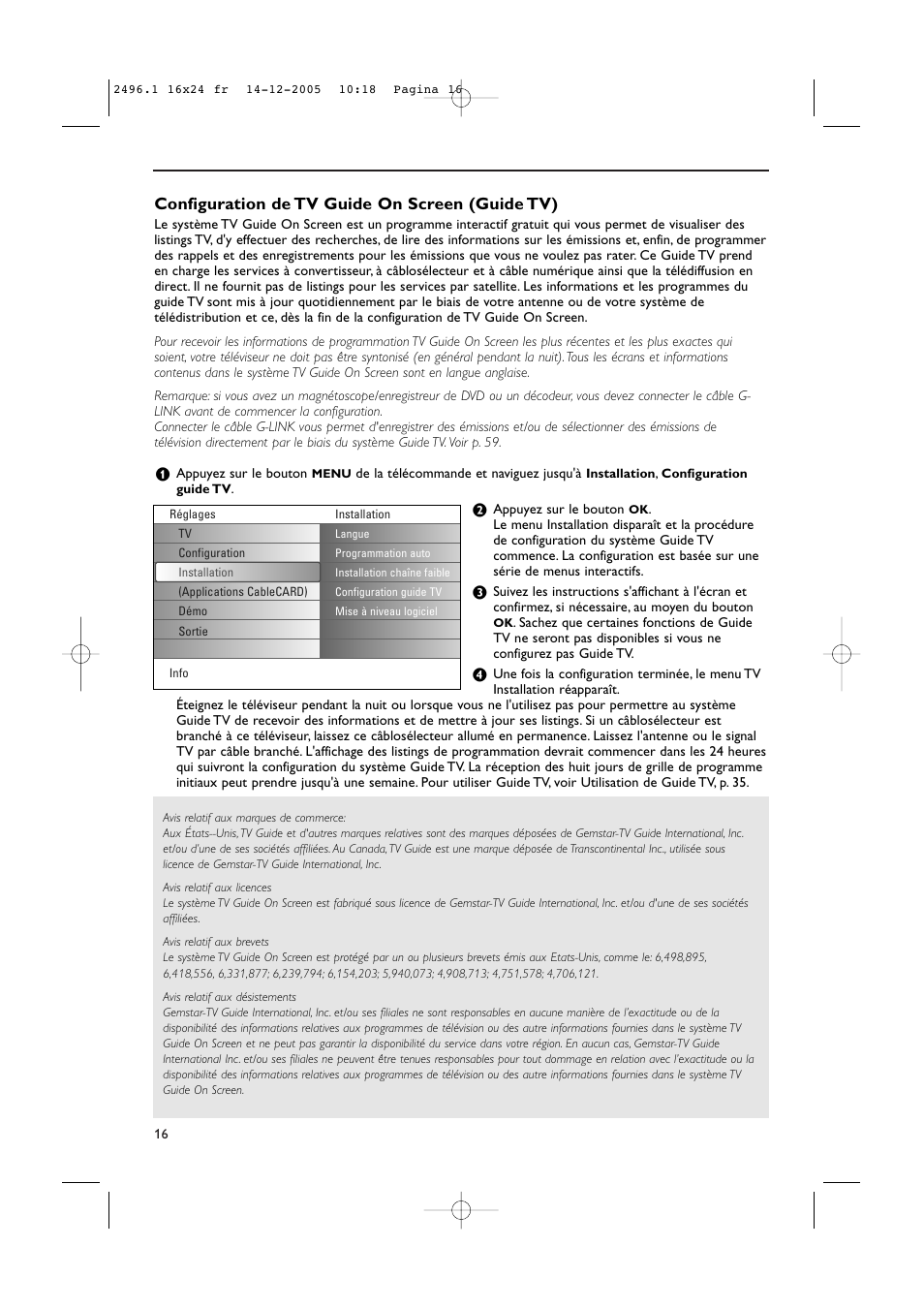 Configuration de tv guide on screen (guide tv) | Philips 50PF9830A-37B User Manual | Page 100 / 244