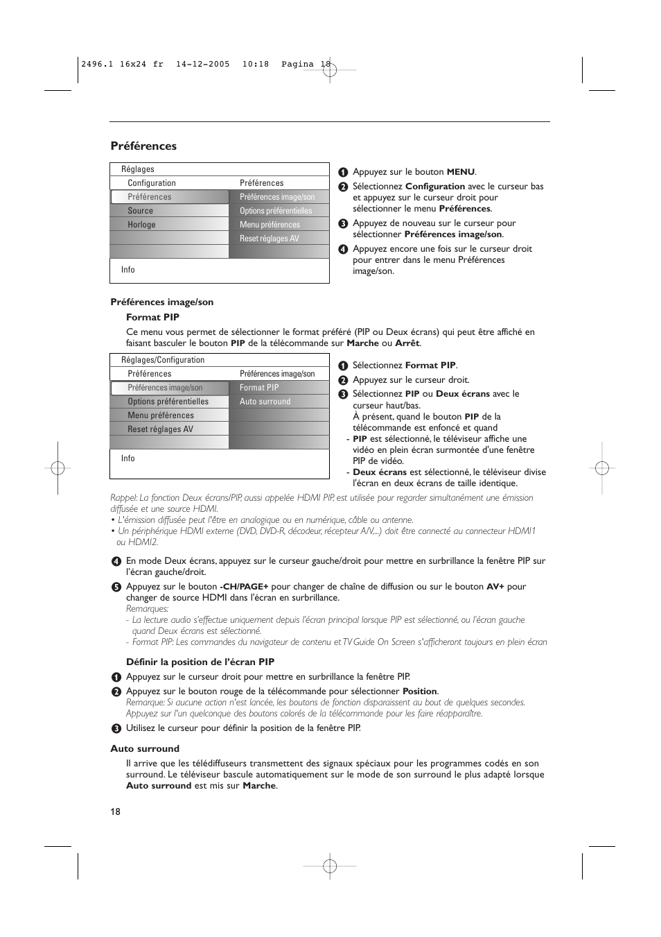 Préférences | Philips 50PF9830A-37B User Manual | Page 102 / 244