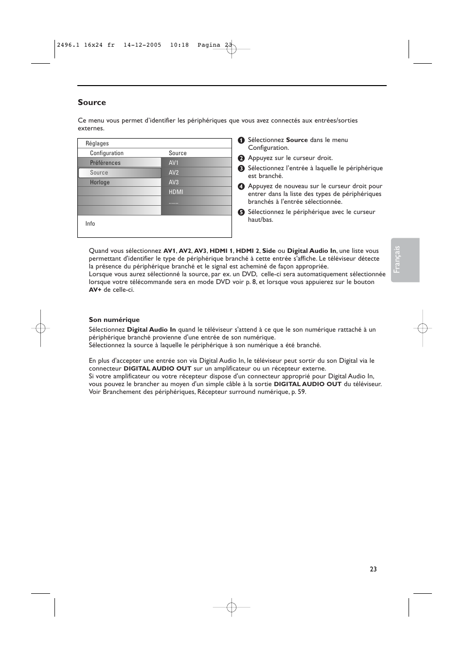 Source, Français | Philips 50PF9830A-37B User Manual | Page 107 / 244