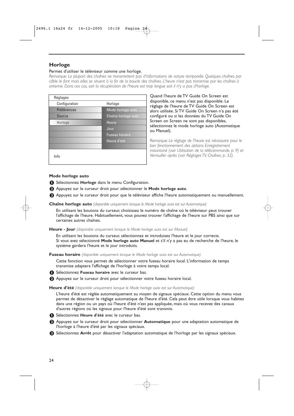 Horloge | Philips 50PF9830A-37B User Manual | Page 108 / 244