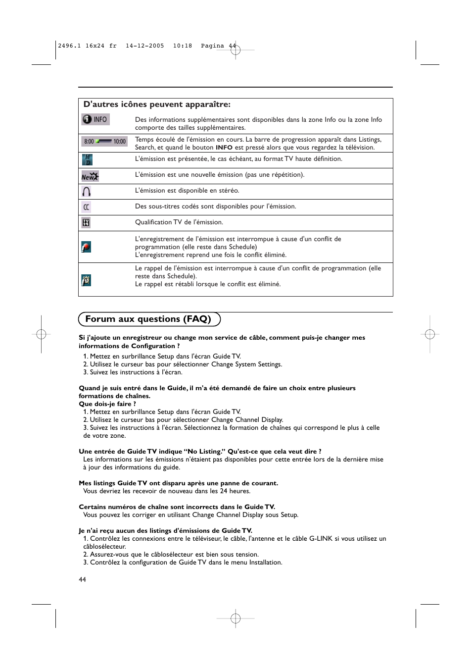 Forum aux questions (faq) | Philips 50PF9830A-37B User Manual | Page 128 / 244