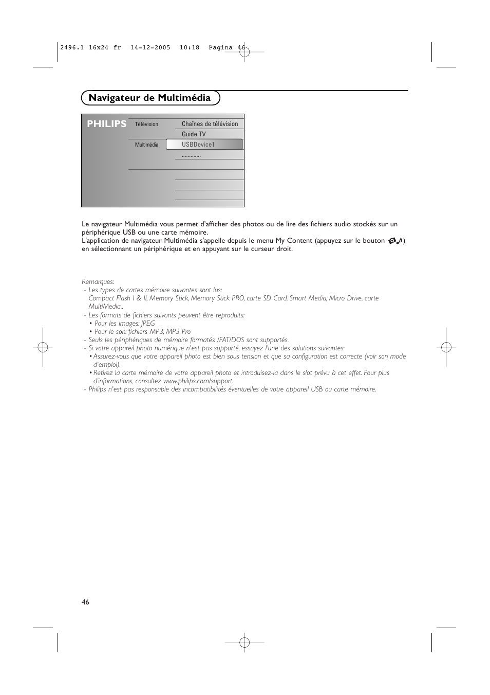 Navigateur de multimédia, Philips | Philips 50PF9830A-37B User Manual | Page 130 / 244