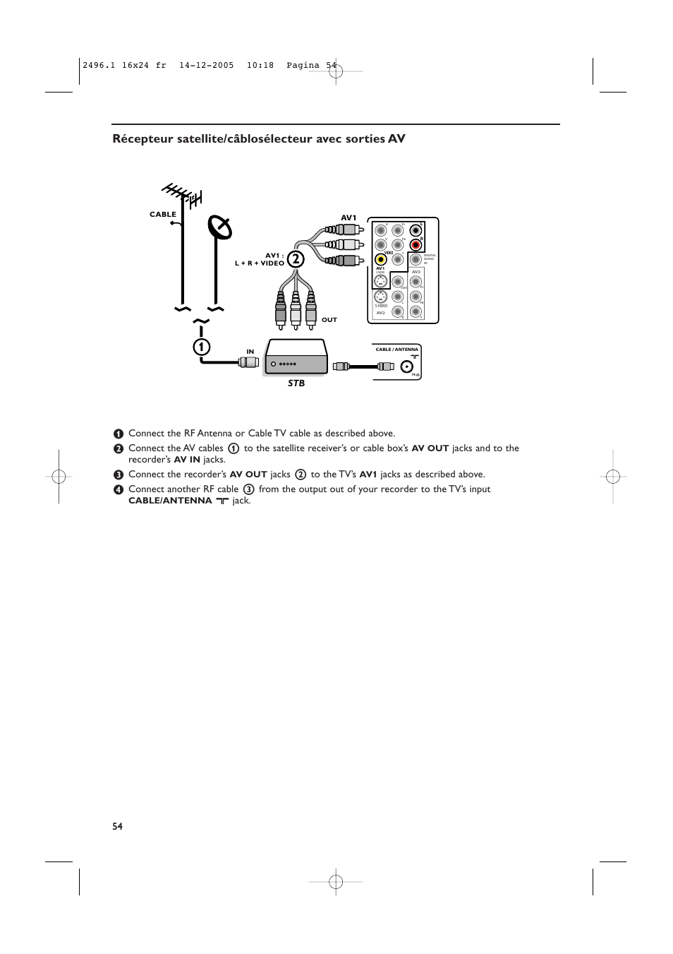 Récepteur satellite/câblosélecteur avec sorties av, Jacks and to the recorder’s, Jacks | Connect the recorder’s, Jacks 2 to the tv’s, Jacks as described above, X jack | Philips 50PF9830A-37B User Manual | Page 138 / 244