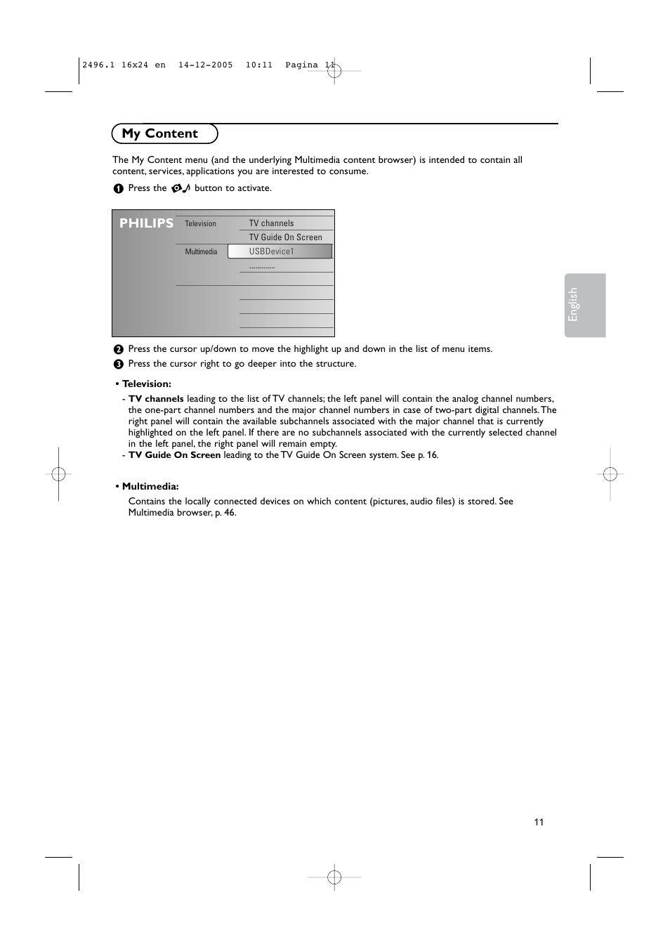 My content, Philips | Philips 50PF9830A-37B User Manual | Page 15 / 244