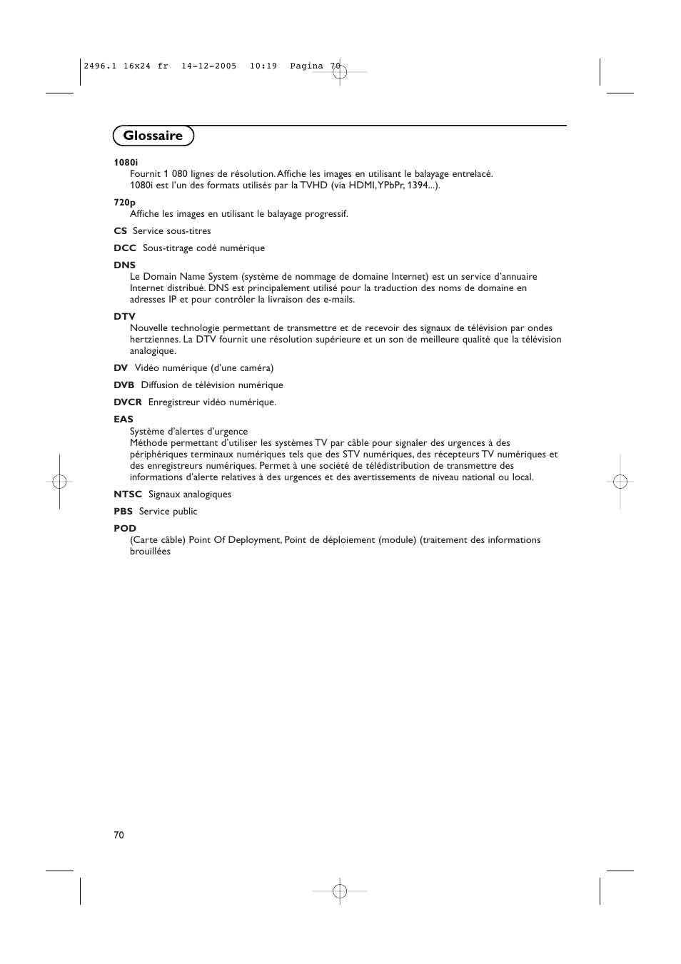 Glossaire | Philips 50PF9830A-37B User Manual | Page 154 / 244