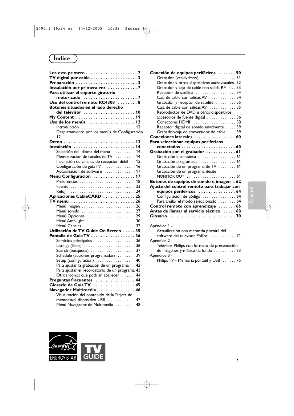 Índice | Philips 50PF9830A-37B User Manual | Page 165 / 244