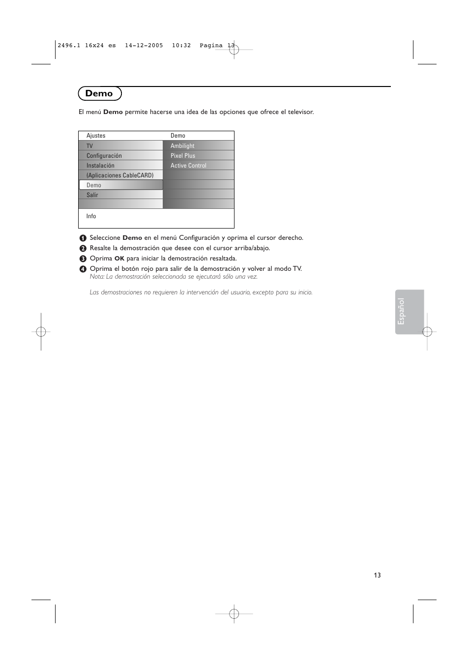 Demo, Español | Philips 50PF9830A-37B User Manual | Page 177 / 244