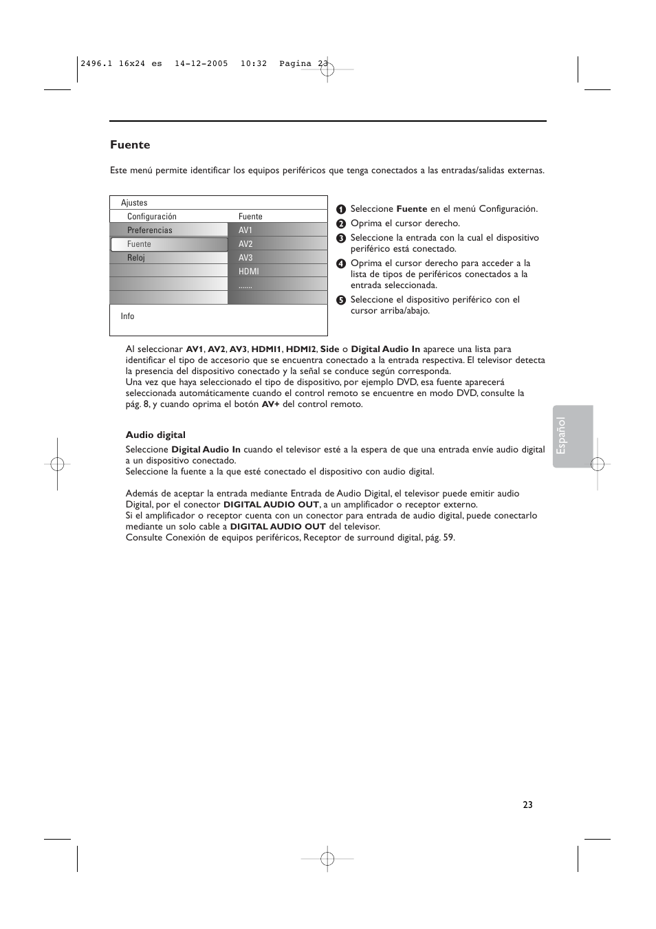 Fuente, Español | Philips 50PF9830A-37B User Manual | Page 187 / 244